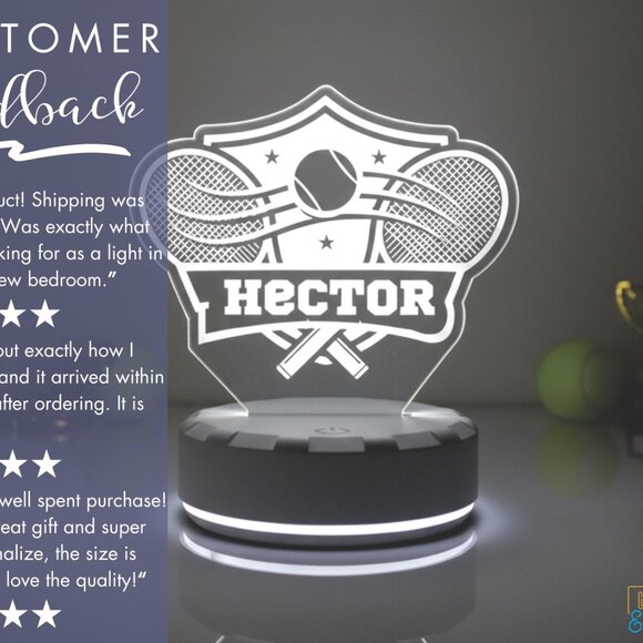 Tennis LED Night Light – Personalized Sports Decor - Picture 7 of 8